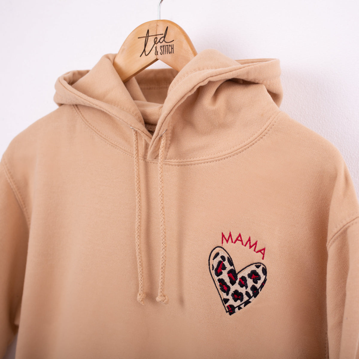 Leopard Print Embroidered Heart Regular Style Hoodie