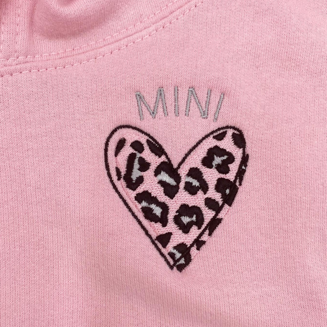 Kids Embroidered Mini Leopard Print Heart Hoodie Or Sweatshirt