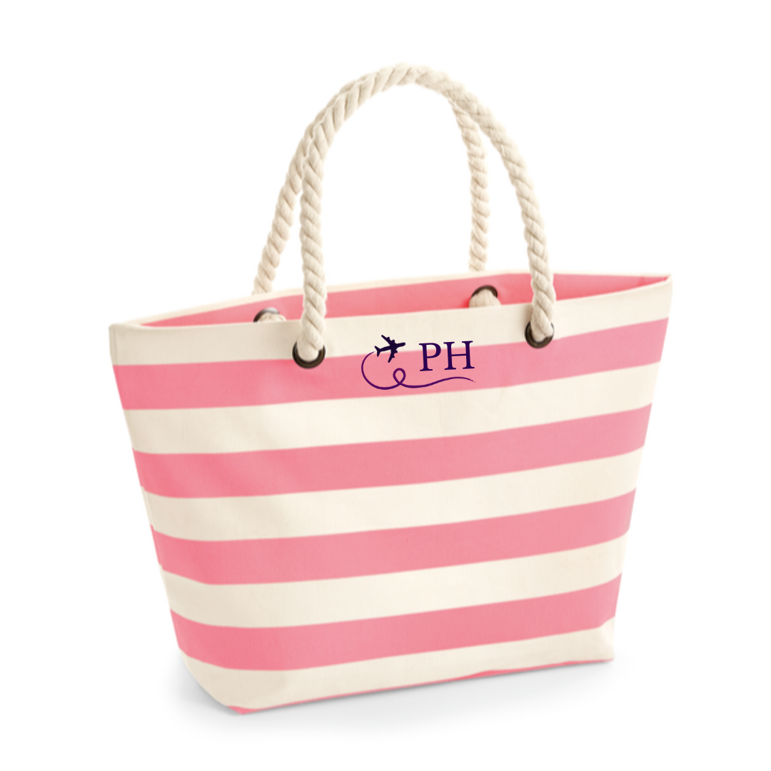 Striped Nautical Beach Rope Bag Navy, Pink or Grey