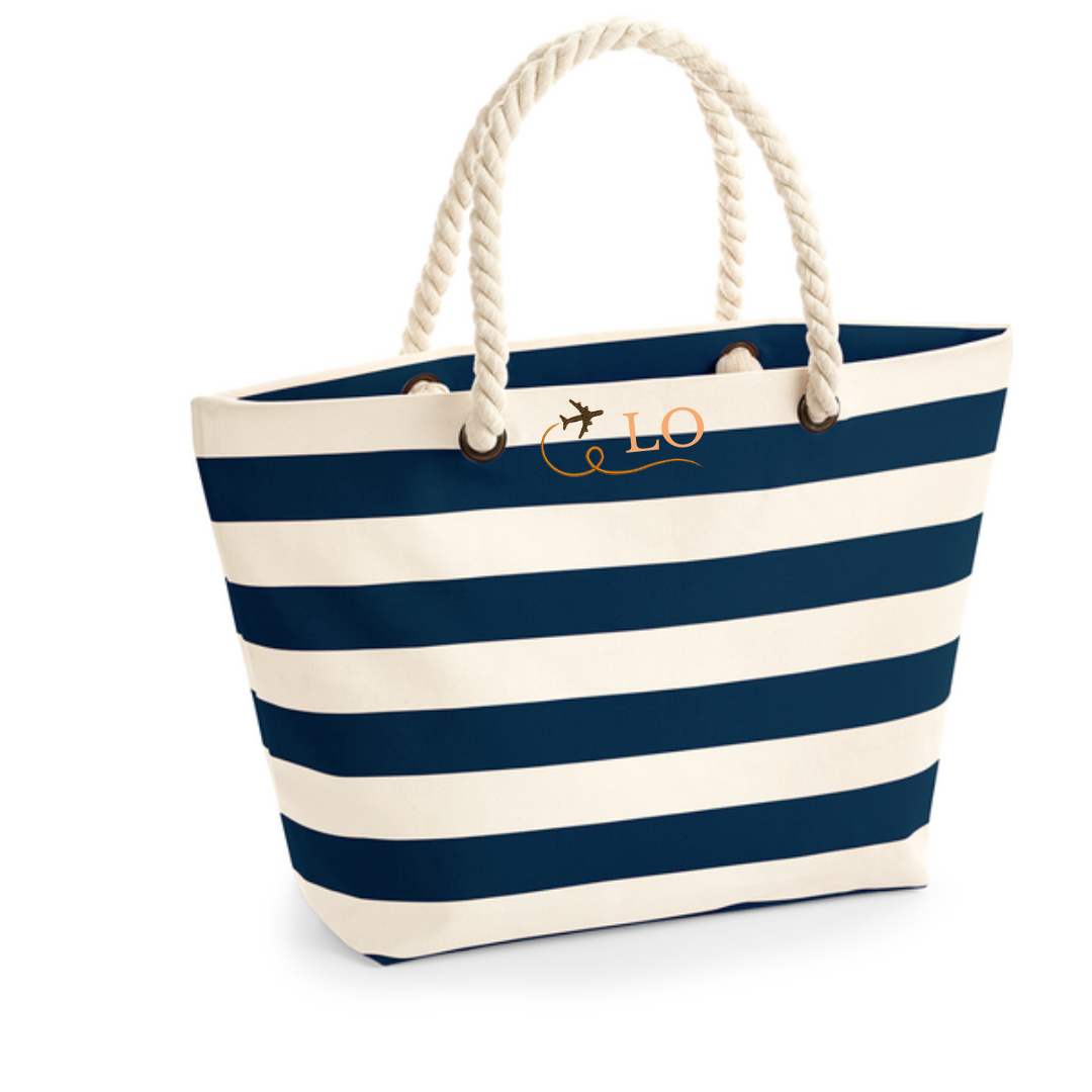 Striped Nautical Beach Rope Bag Navy, Pink or Grey