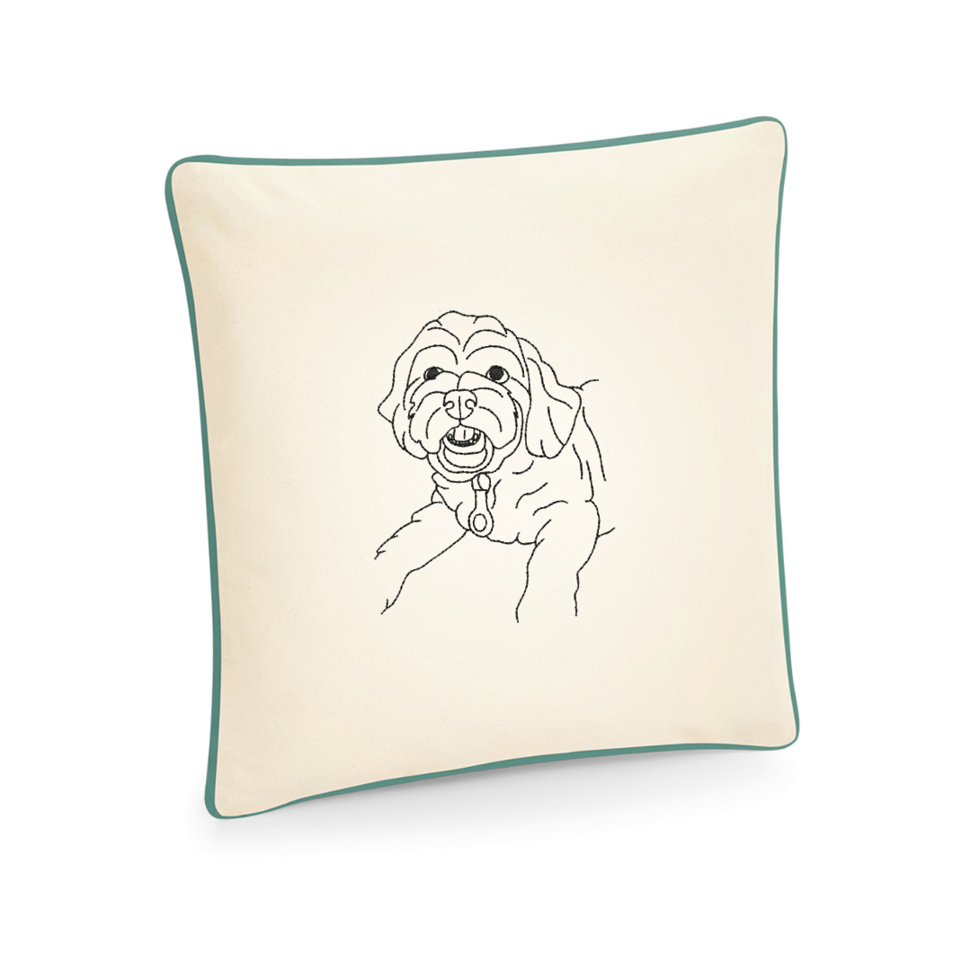 Outline Portrait Embroidered Cushion Cover