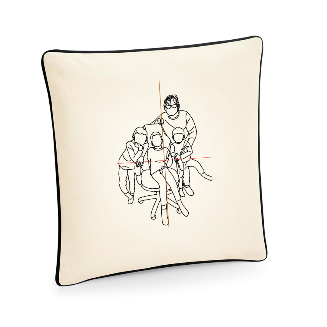 Outline Portrait Embroidered Cushion Cover