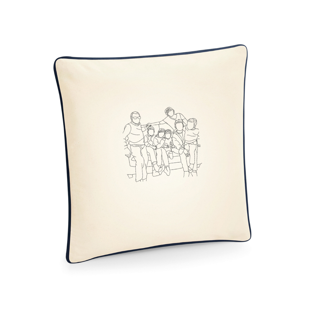 Outline Portrait Embroidered Cushion Cover