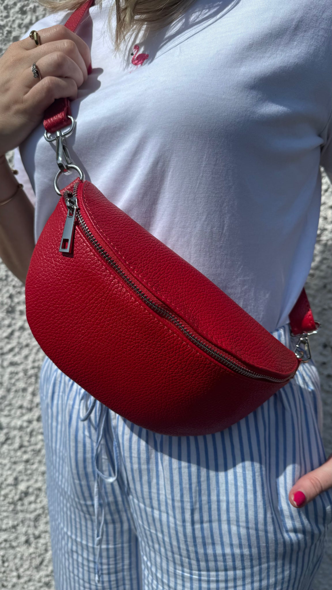 Leather Sling Bum Bag Red