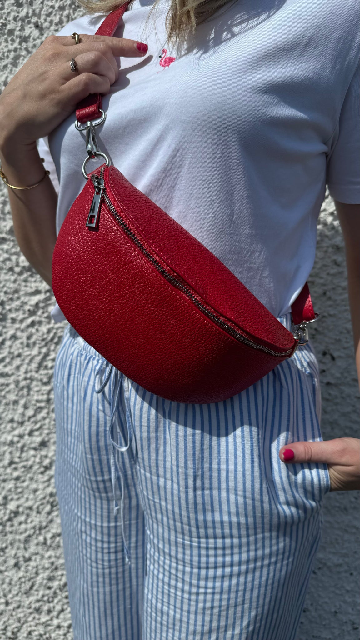 Leather Sling Bum Bag Red