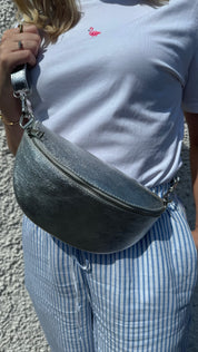 Leather Sling Bum Bag Silver