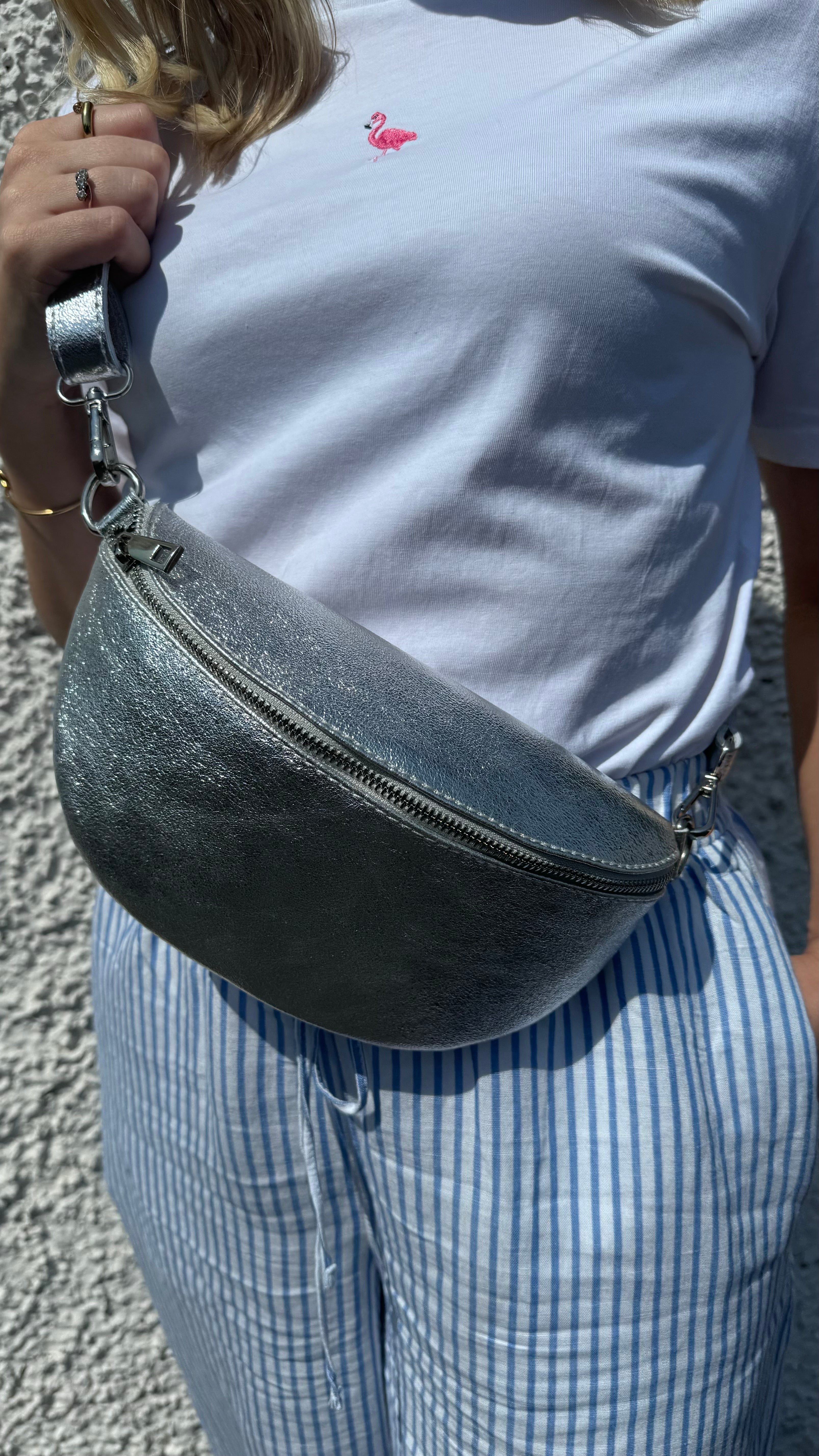 Leather Sling Bum Bag Silver