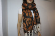 Rust Leopard Print Chunky Blanket Scarf