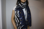 Navy Leopard and Zebra Print Scarf