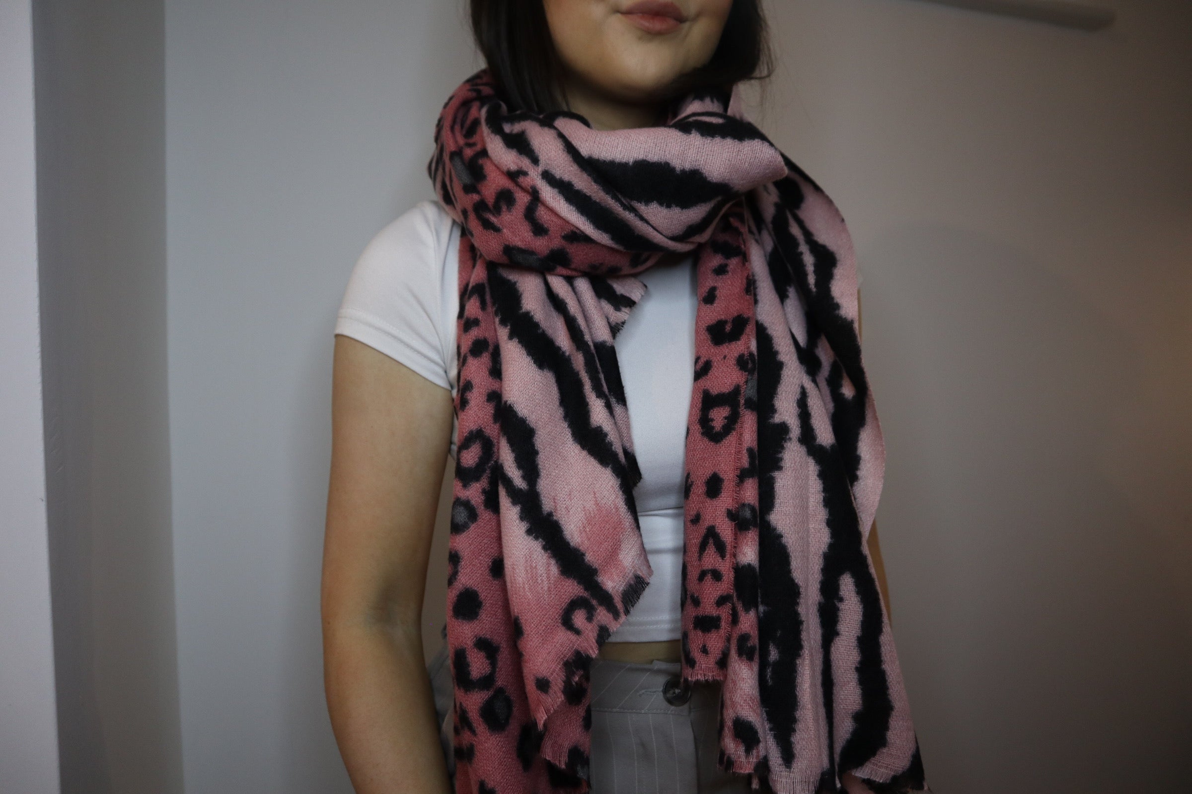 Pink Leopard and Zebra Print Scarf