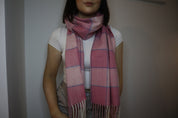 Pink Houndstooth and Stripe Check Tassel Scarf