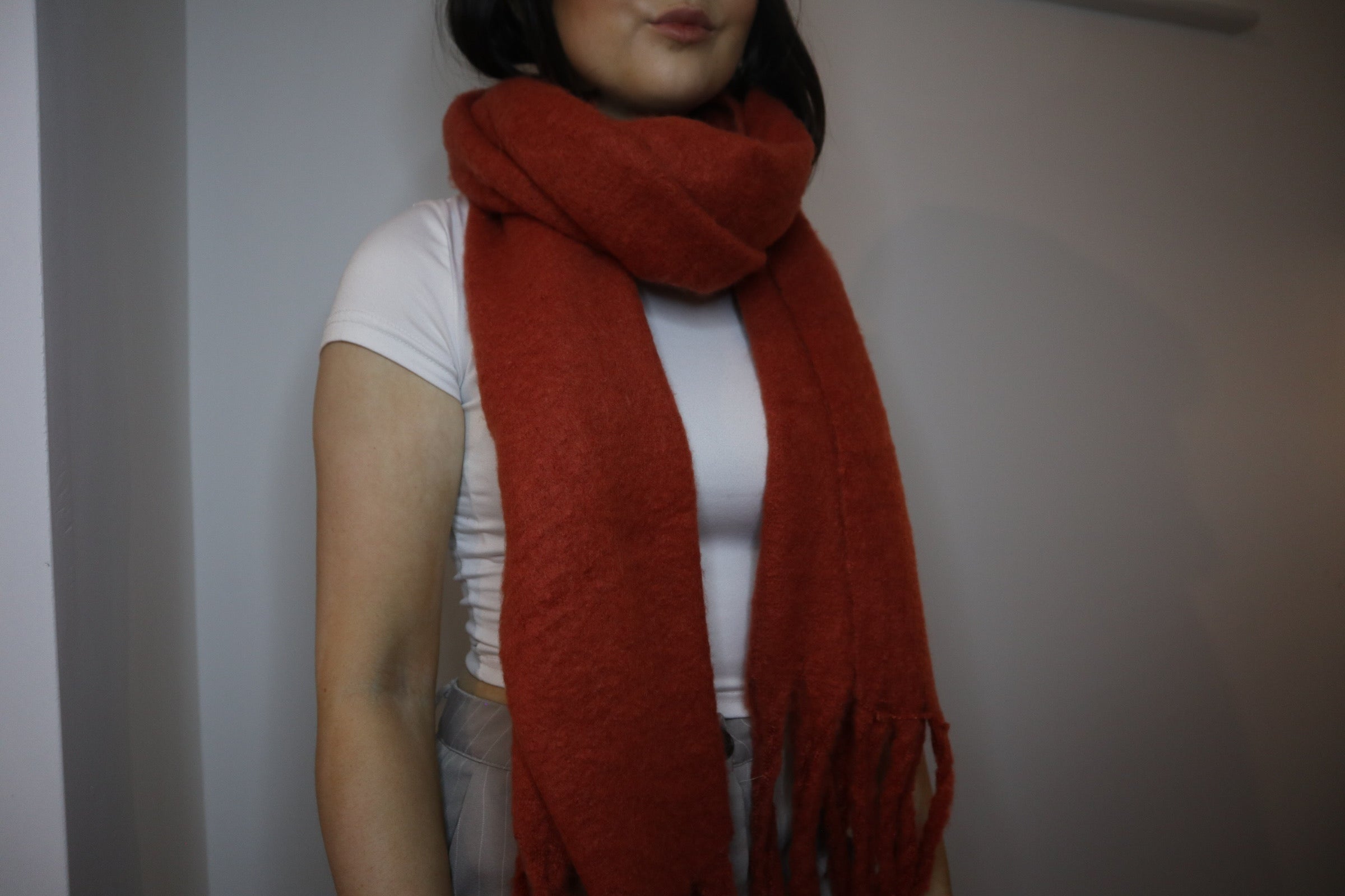 Rust Plain Tassel Blanket Scarf