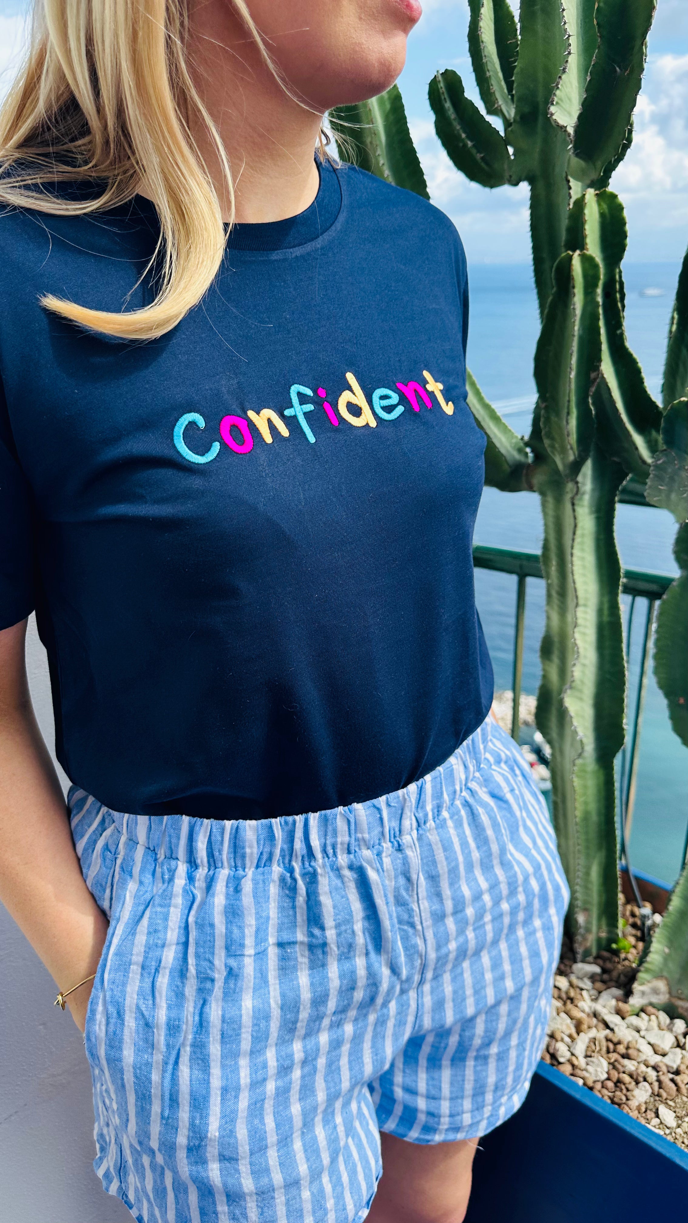 Confident Navy Embroidered Unisex T-Shirt