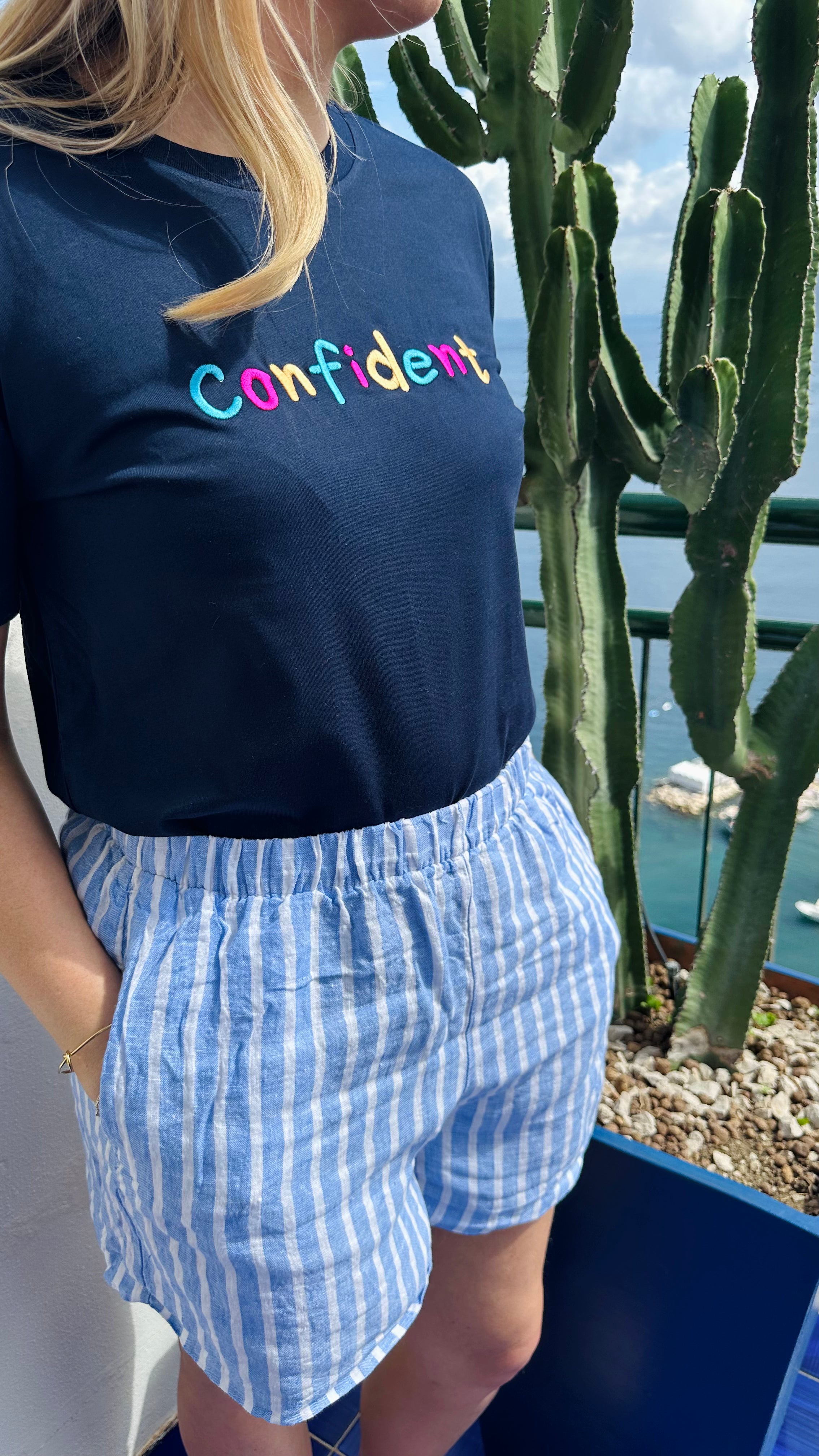 Confident Navy Embroidered Unisex T-Shirt