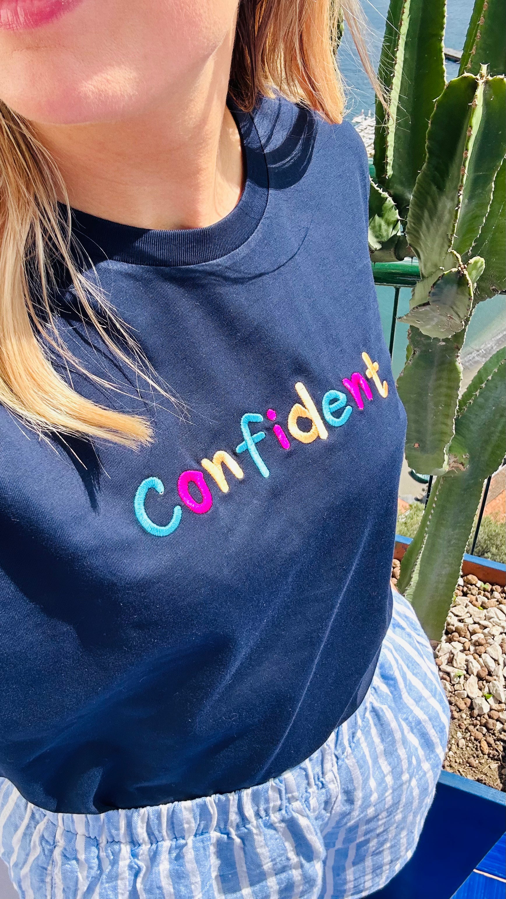 Confident Navy Embroidered Unisex T-Shirt