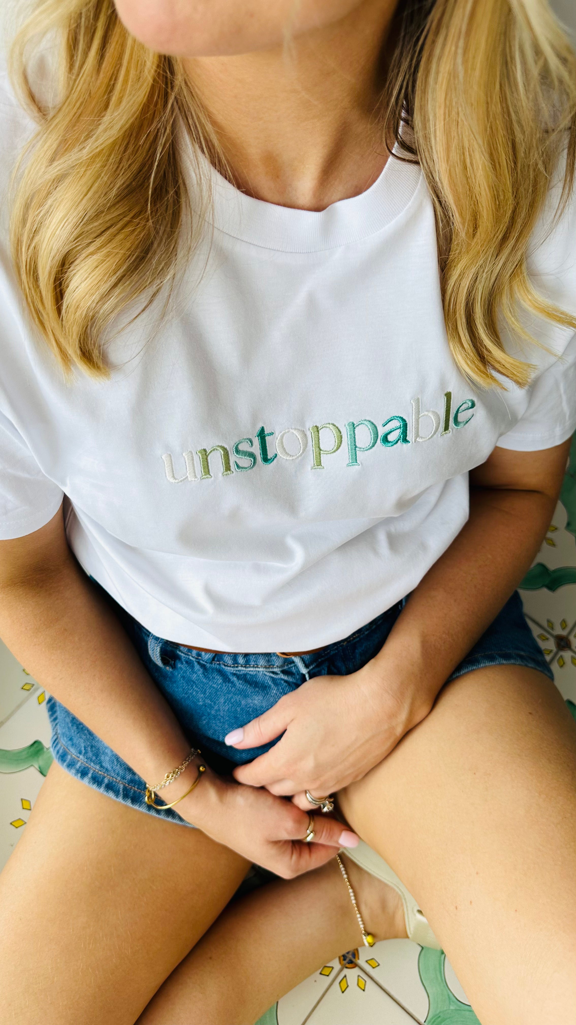 Unstoppable White  Embroidered Unisex T-shirt
