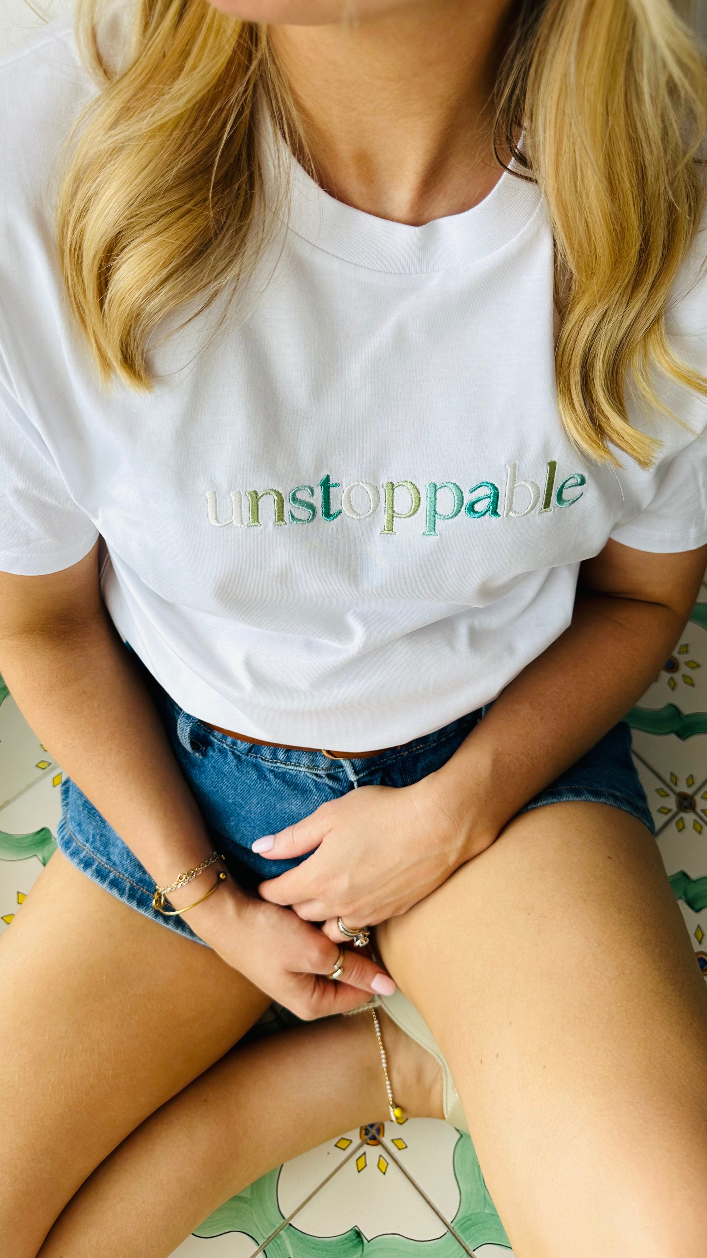 Unstoppable White  Embroidered Unisex T-shirt