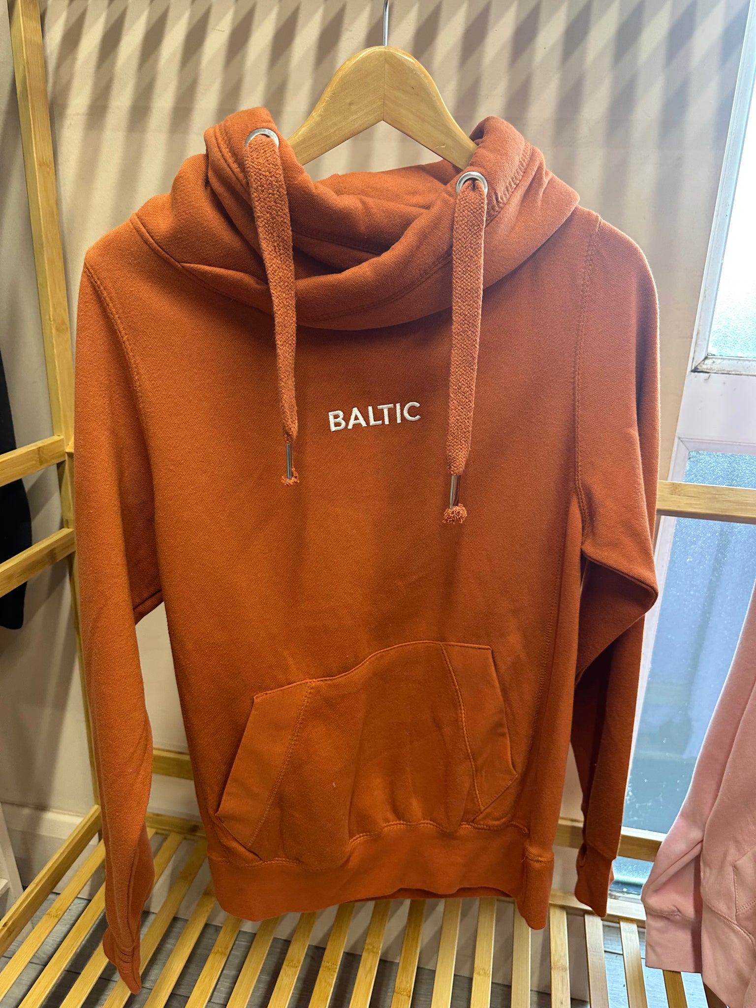 SAMPLE SALE Embroidered 'Baltic' Crossneck Hoodie, Ginger with Ivory stitching Size XS, M