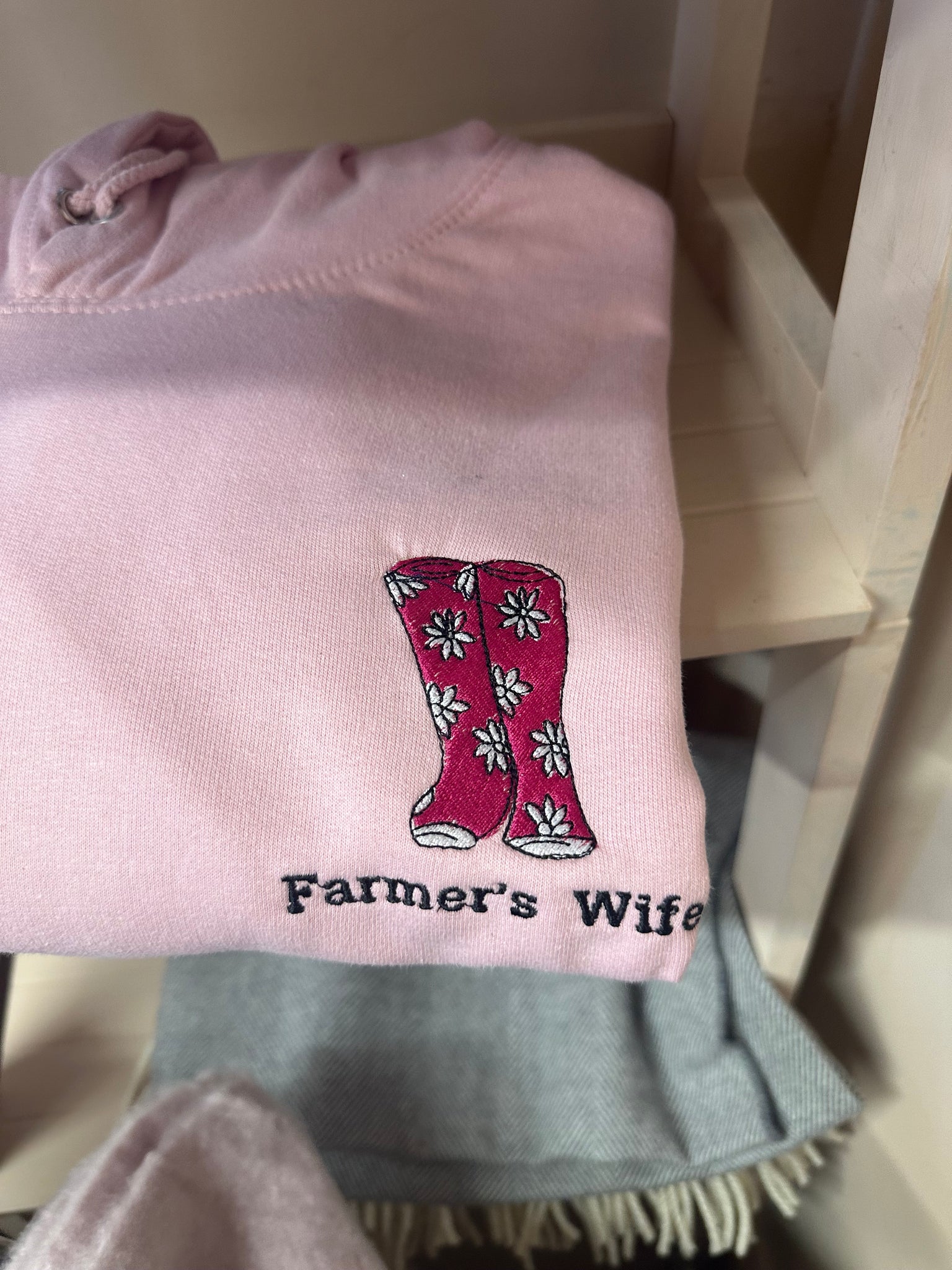 SAMPLE SALE 'Farmer's Wife' Baby Pink Hoodie Size L