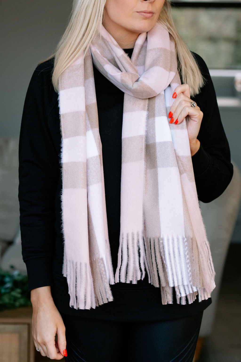 SAMPLE SALE Classic Pink Checked Tanya Personalised Scarf