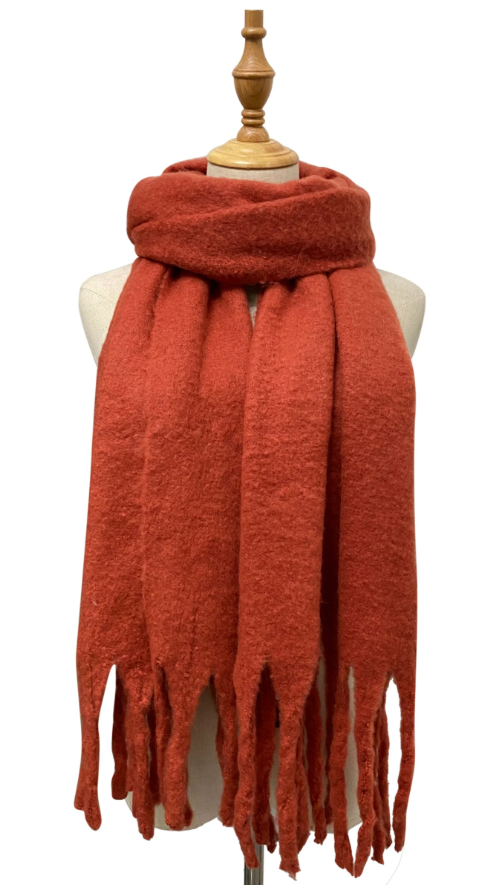 Rust Plain Tassel Blanket Scarf