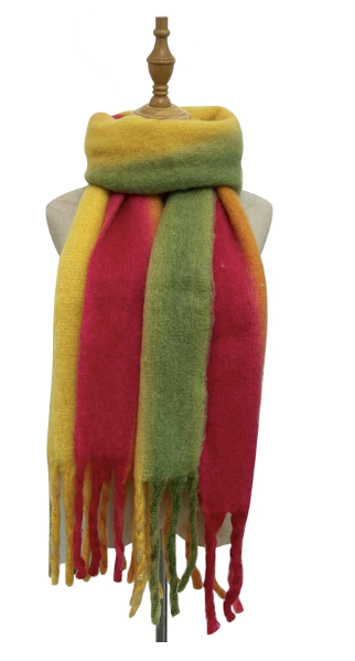 Personalised Embroidered Green, Yellow and Fuchsia Rainbow Tassel Scarf