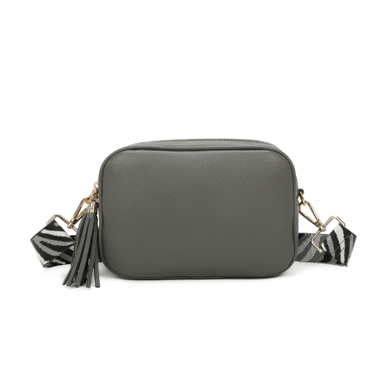 Dark Grey Double Zip Bag with Strap