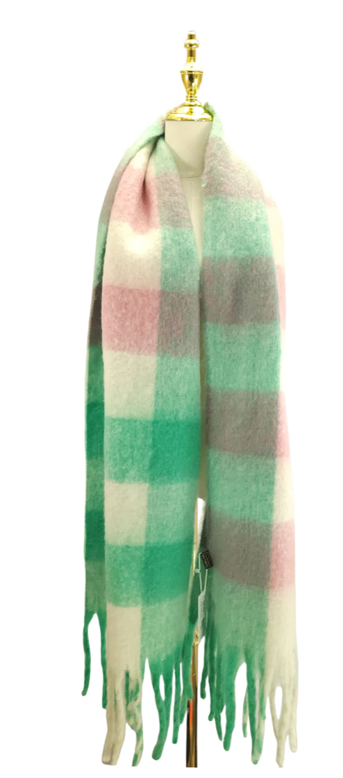 Personalised Green and Pink Check Blanket Scarf