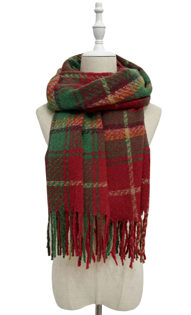 Red Personalised Tartan Wool Tassel Scarf