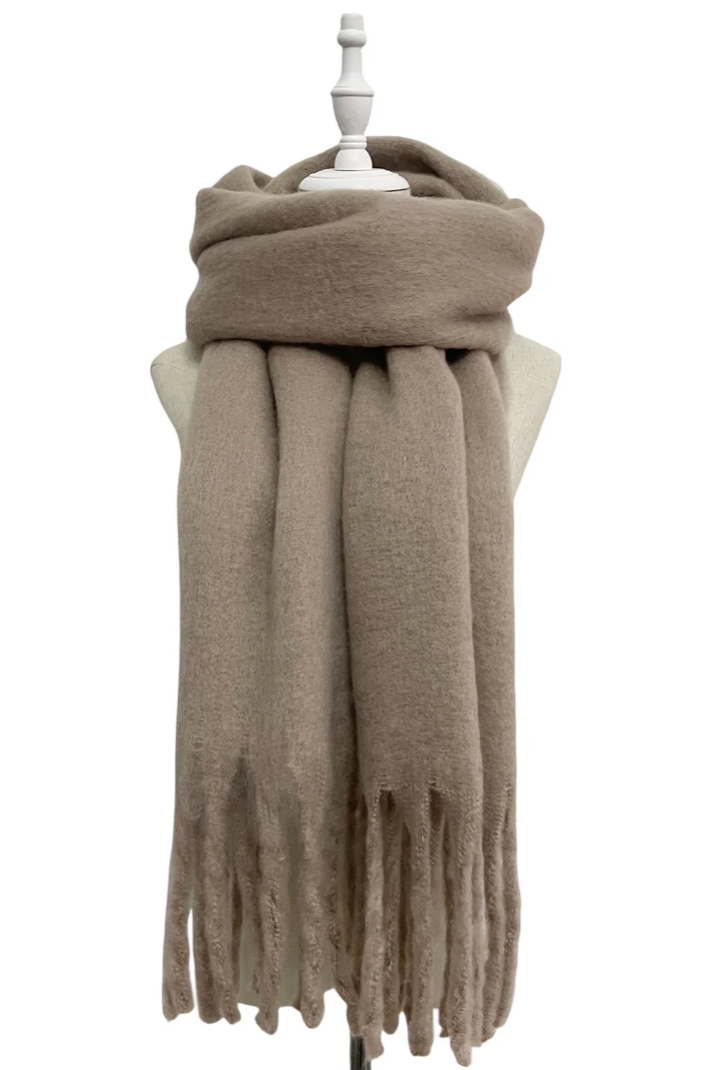 The Cosy Tassel Scarf Taupe – Personalised
