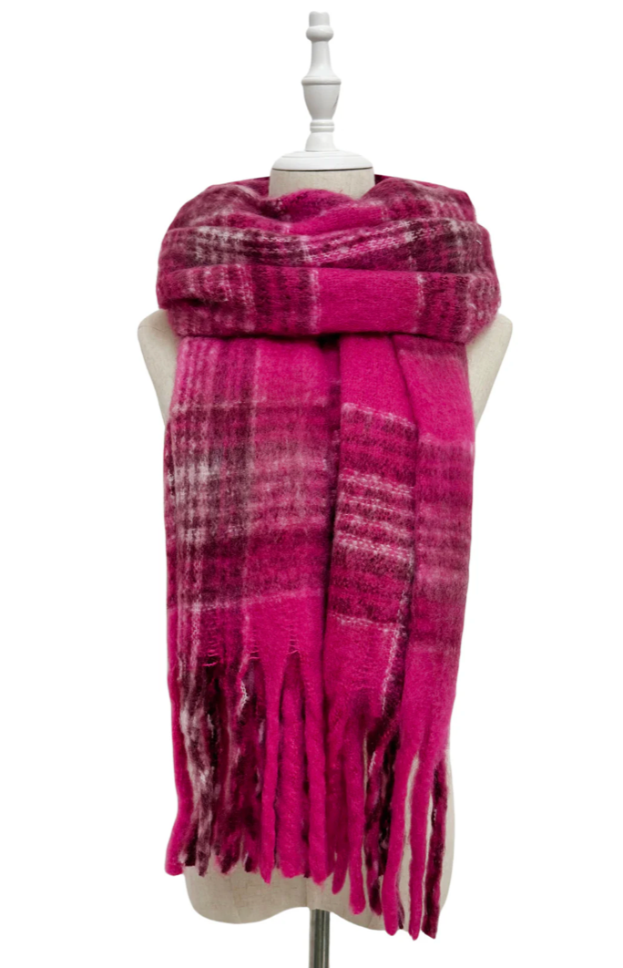 Fuchsia Personalised Large Tartan Wool Tassel Scarf