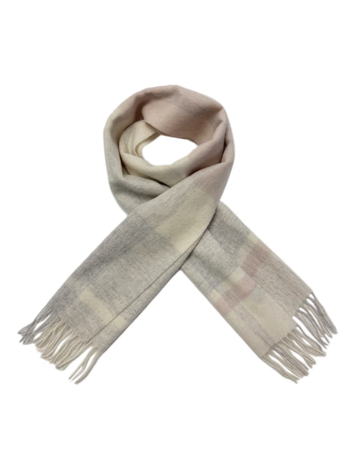 Cream and Nude Personalised 100% Wool Check Tassel Scarf