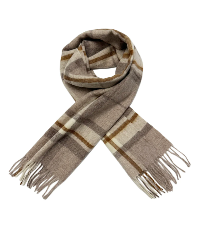 Light Coffee Personalised 100% Wool Check Tassel Scarf