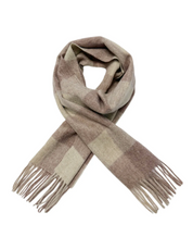 Walnut and Beige Personalised 100% Wool Check Tassel Scarf