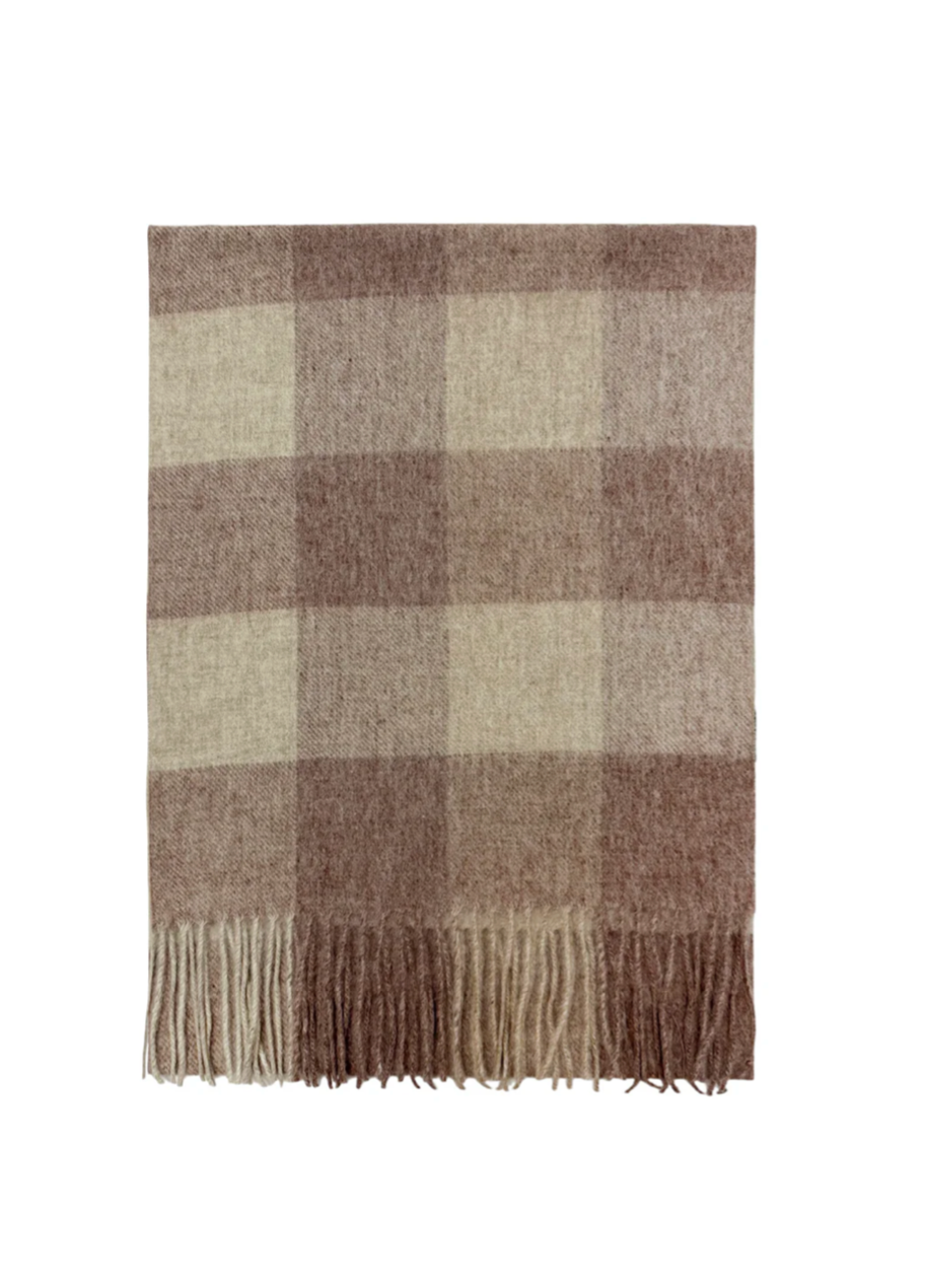 Walnut and Beige Personalised 100% Wool Check Tassel Scarf