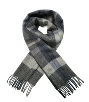 Grey and Blue Personalised 100% Wool Check Tassel Scarf