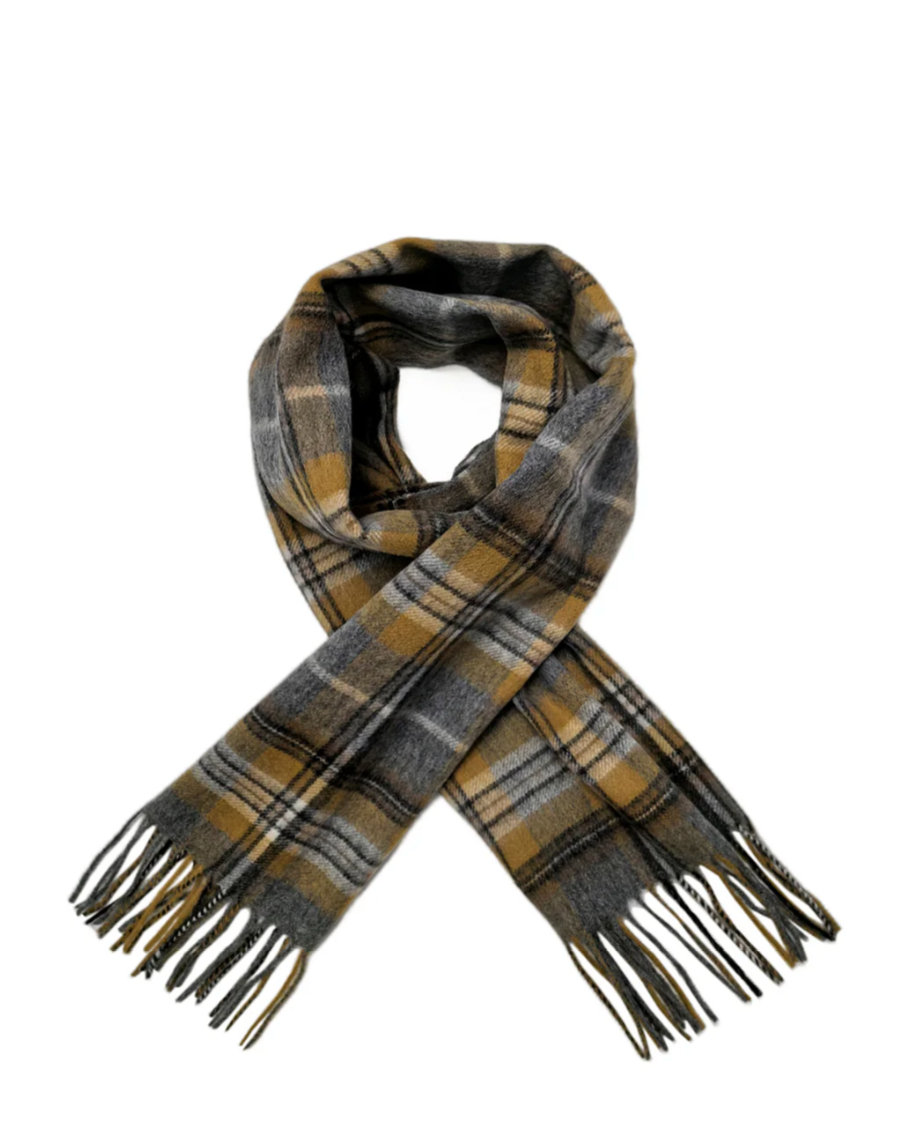 Mustard and Grey Personalised 100% Wool Check Tassel Scarf