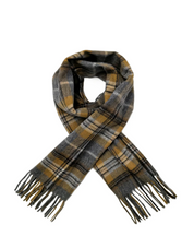 Mustard and Grey Personalised 100% Wool Check Tassel Scarf
