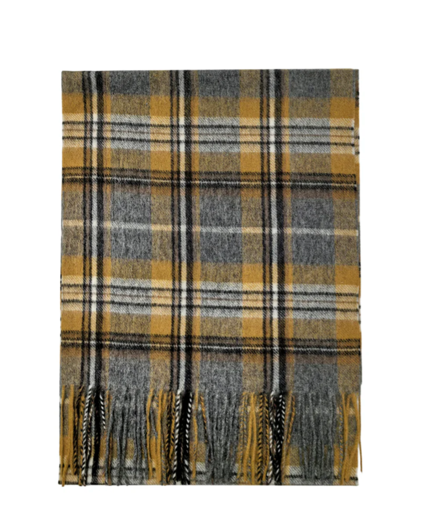 Mustard and Grey Personalised 100% Wool Check Tassel Scarf