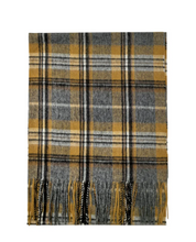 Mustard and Grey Personalised 100% Wool Check Tassel Scarf