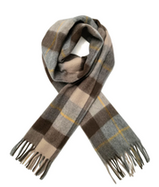 Light Grey and Coffee Personalised 100% Wool Check Tassel Scarf