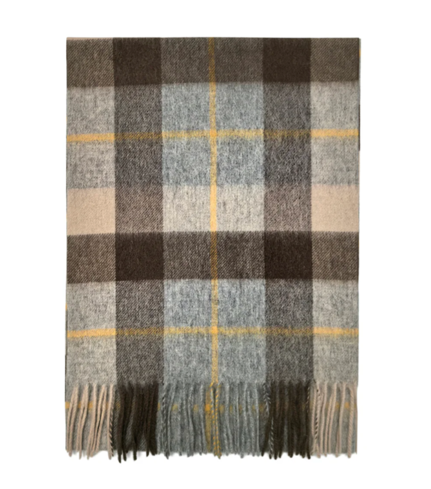 Light Grey and Coffee Personalised 100% Wool Check Tassel Scarf