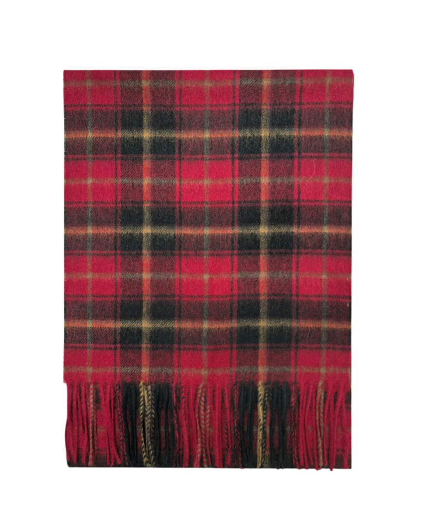 Red Personalised 100% Wool Check Tassel Scarf