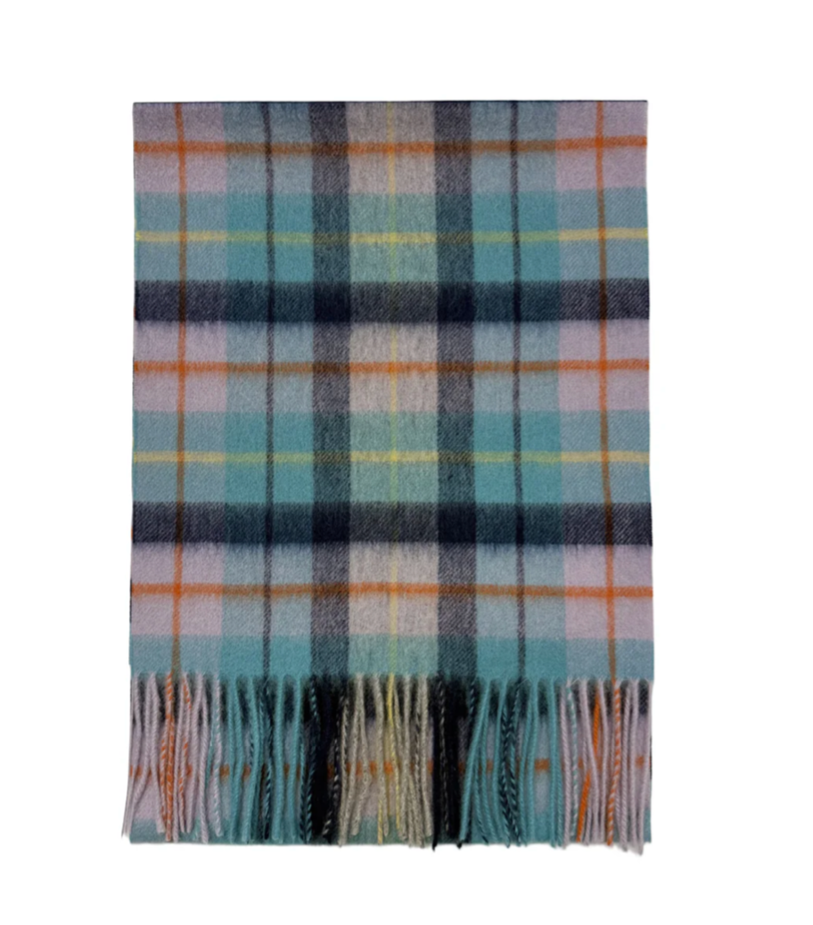 Aqua Personalised 100% Wool Check Tassel Scarf