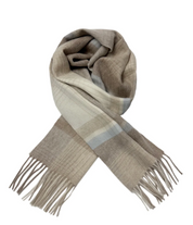 Cream and Beige Personalised 100% Wool Check Tassel Scarf
