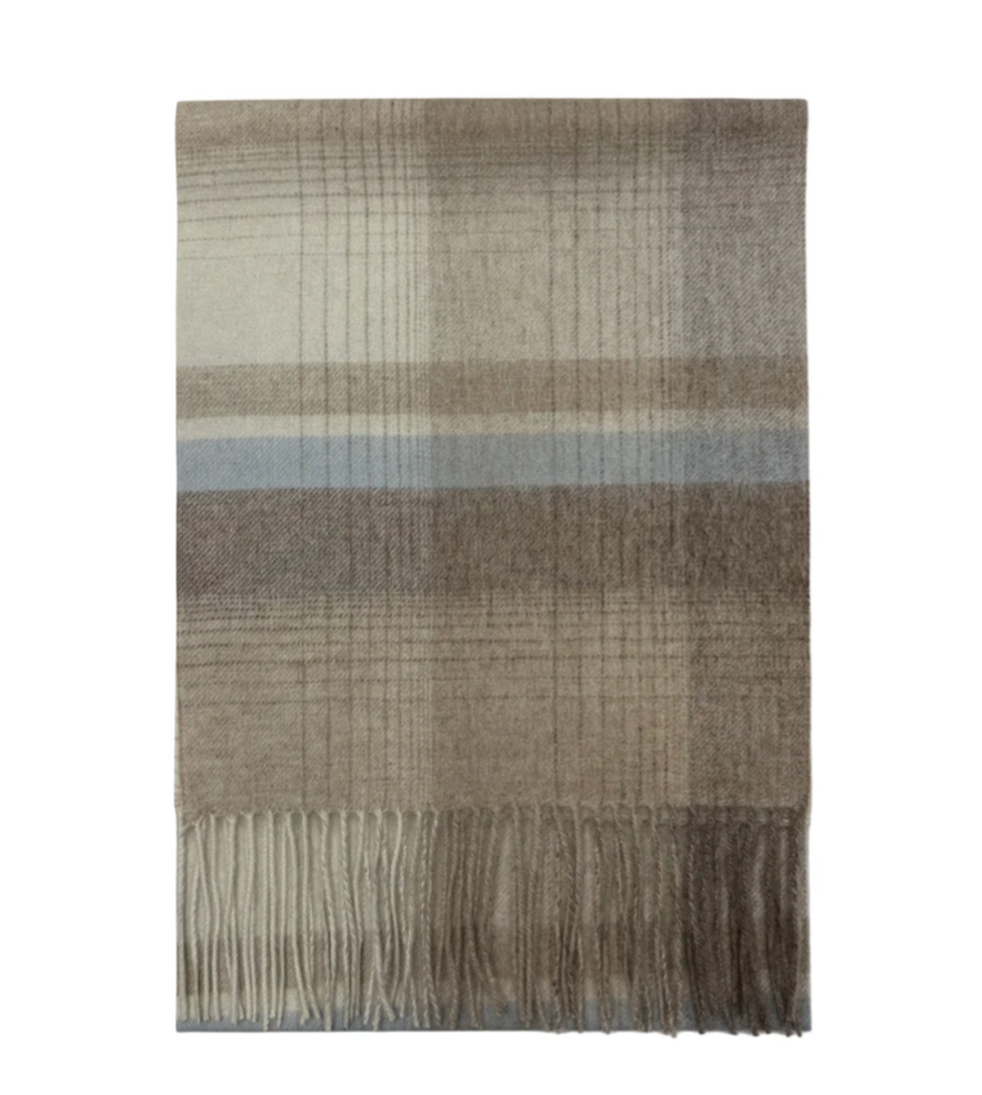 Cream and Beige Personalised 100% Wool Check Tassel Scarf