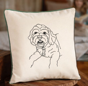 Personalised Outline Portrait Cushion Cover – Custom Photo Line Art Embroidery