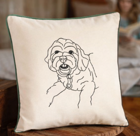 Personalised Outline Portrait Cushion Cover – Custom Photo Line Art Embroidery