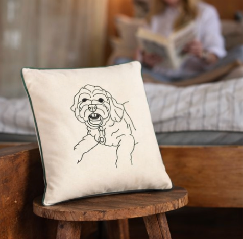 Personalised Outline Portrait Cushion Cover – Custom Photo Line Art Embroidery