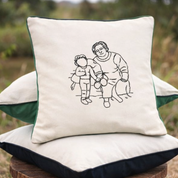 Personalised Outline Portrait Cushion Cover – Custom Photo Line Art Embroidery